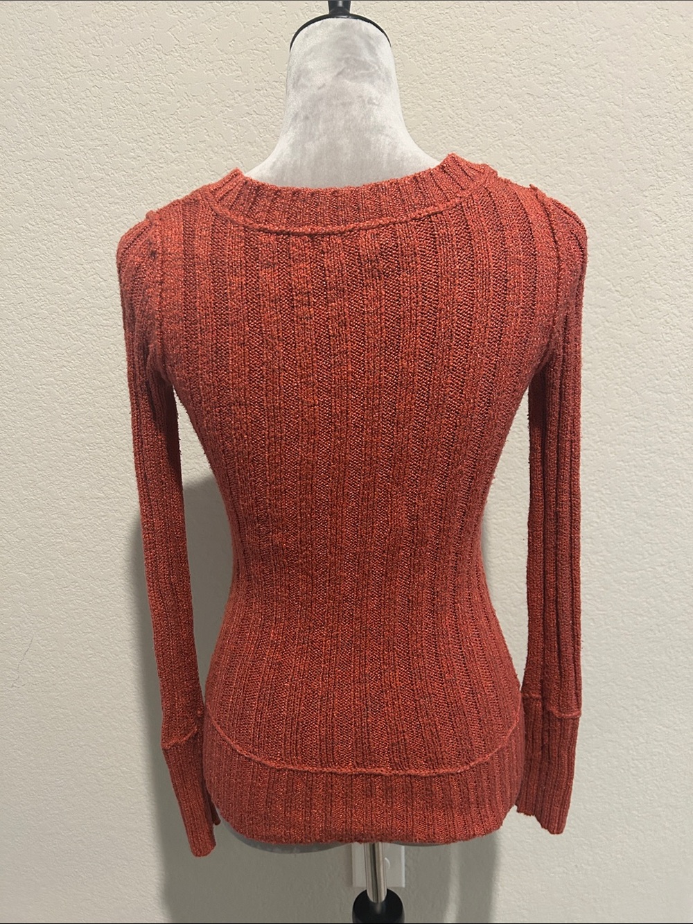Maurices Rust Orange V-Neck Ribbed Sweater with Button - Picture 5 of 6